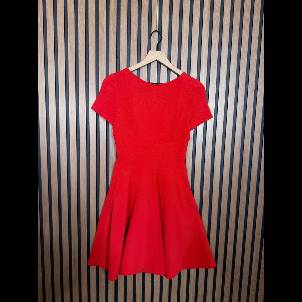 Julia Jordan Dress 2 / XS Womens Red Cap Sleeve Baxk Zip Stretch Fit & Flare